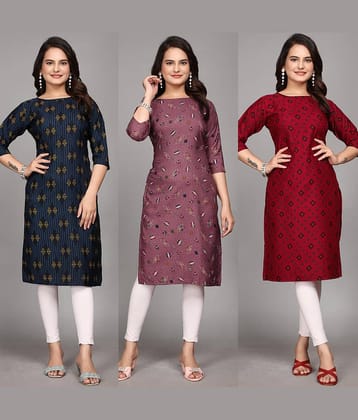KALAVRITTA Pack of 3 Crepe Printed Straight Women's Kurti - ( Multicoloured )