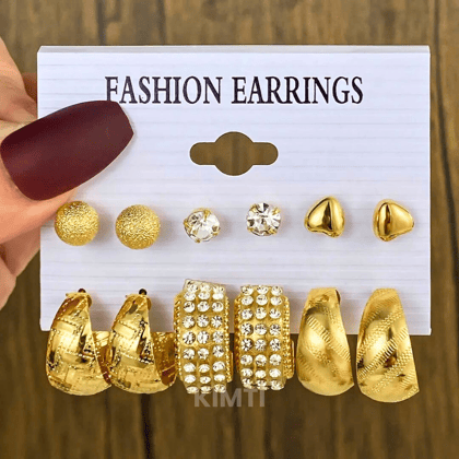 Set of 6 Pair  Gold Earring