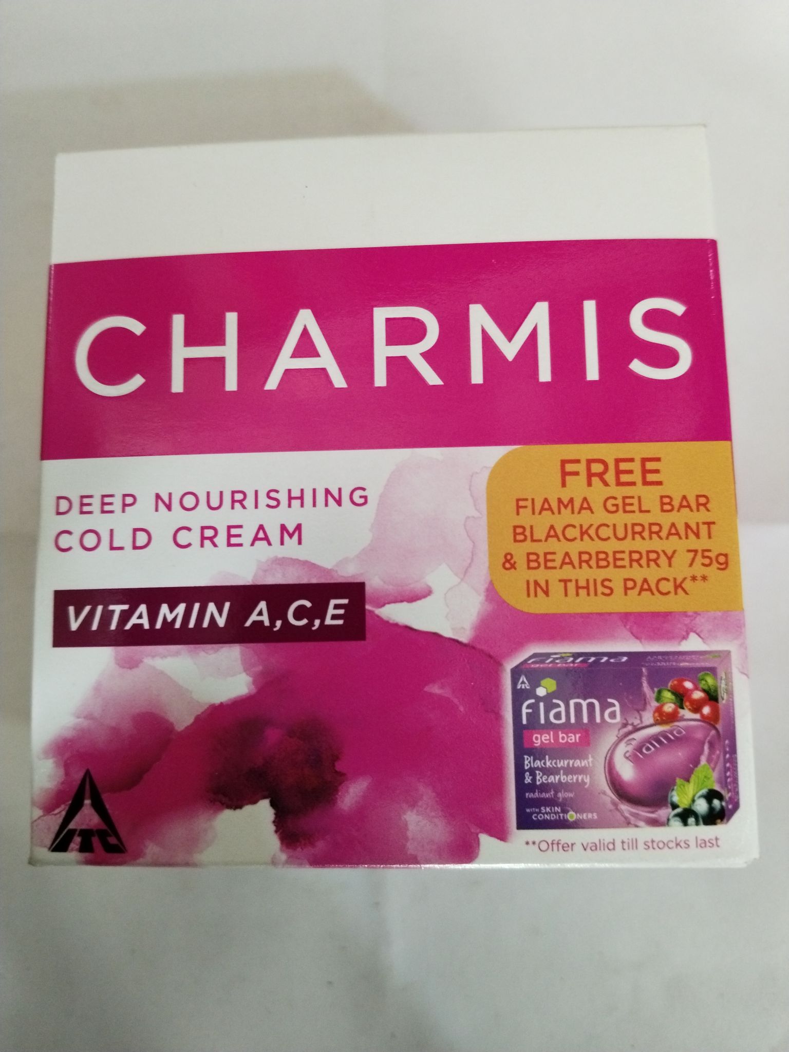 Charmis Deep nourishing Cold cream Vitamin a,c,e Free Fiama gel bar Blackcurrant & bearberry 75g 