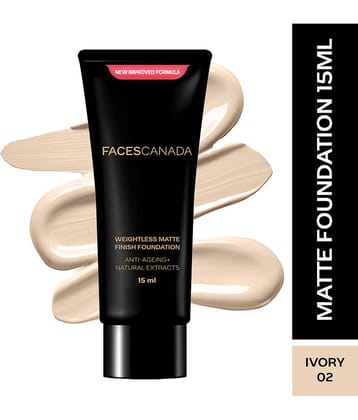 FACES CANADA Weightless Matte Finish Foundation - Ivory, 15ml , Anti-Ageing