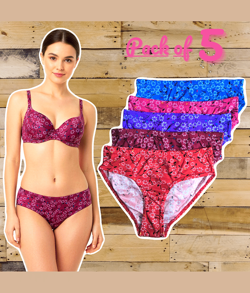 DOOZIE LOVEPLUS Pack of 5 Cotton Blend Bikini For Women ( Multicolor )