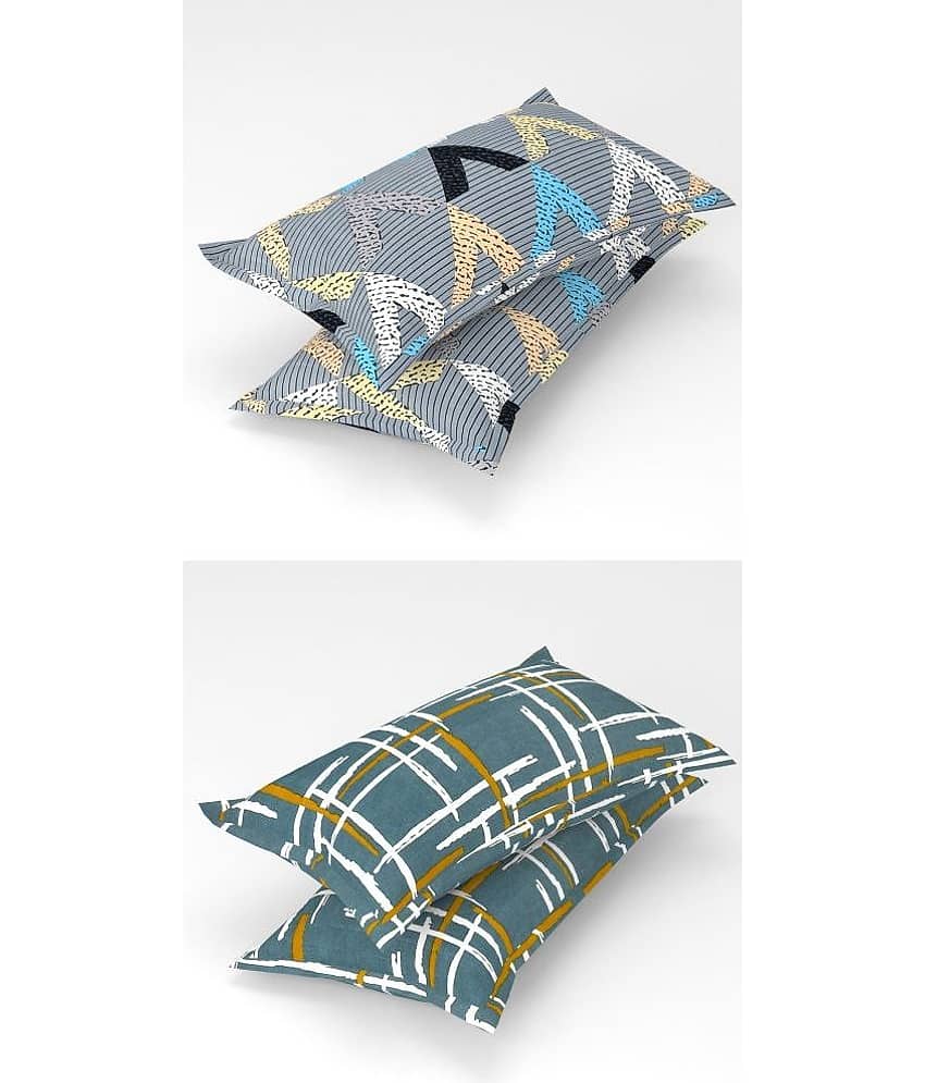 Homefab India - Pack of 4 Microfiber Floral Printed Standard Size Pillow Cover ( 66.04 cm(26) x 43.18 cm(17) ) - Multi-Colour