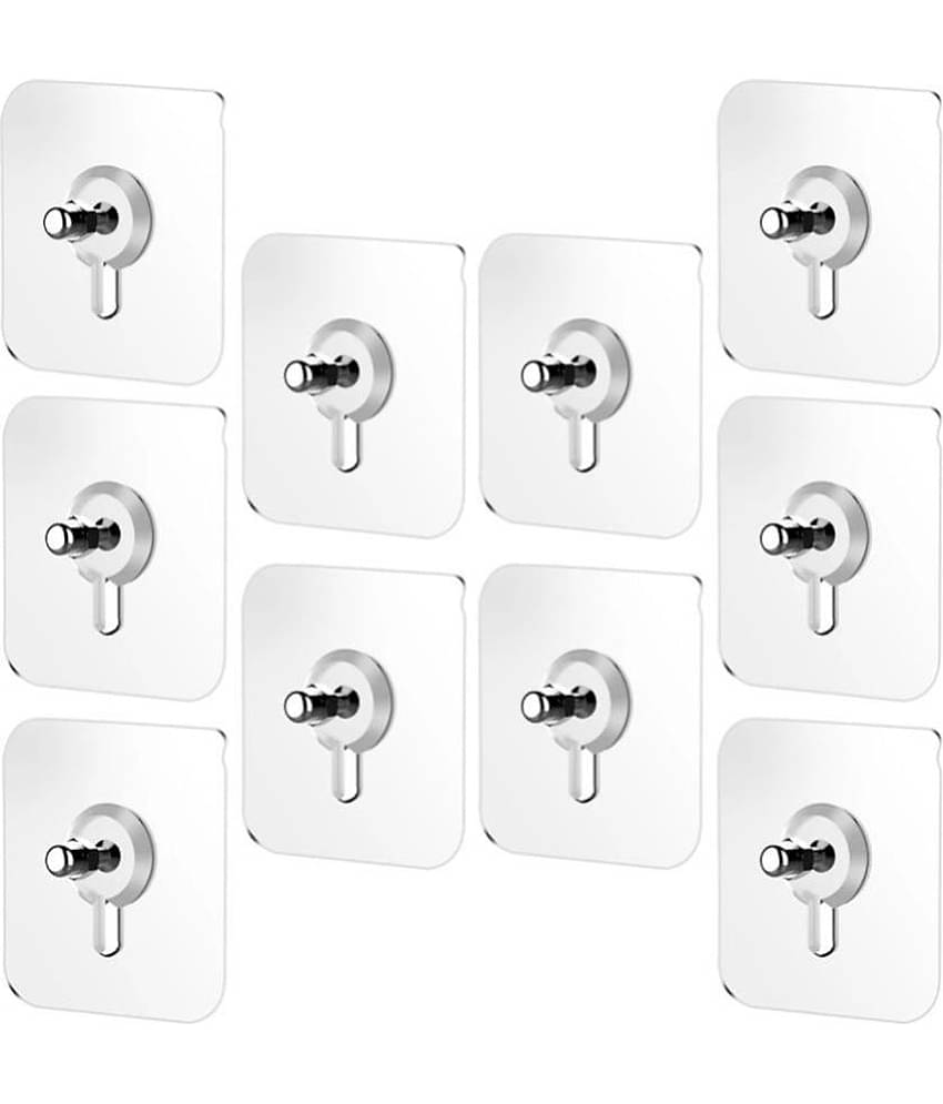 BLUE HOME AND KITCHEN Stainless Steel Self Adhesive Waterproof Hooks (Pack Of 10)