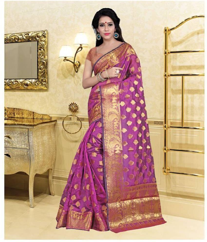 Gazal Fashions Silk Printed Saree With Unstitched Blouse Piece ( Pink )