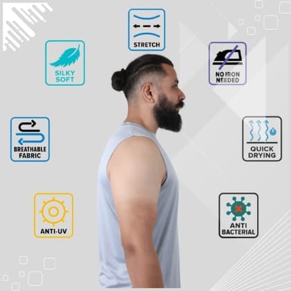 Men's Gym Sleeveless T-Shirt Grey - Drifit, Quick Dry Sports Tank Top, Sando Vest