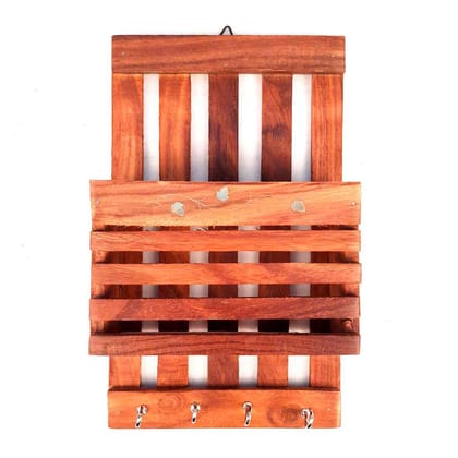 Key Hook Wall Hanging With Small Rack Key Hook Stand | Wooden Keys Organizer - For Home, Entrance, Office Decor & Gifts - 10 Inch (4 Hooks)