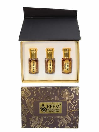 Reem Fragrances Premium Musk Attar Combo Pack (Set of 3) - 6 ml each, Long-Lasting, Alcohol Free