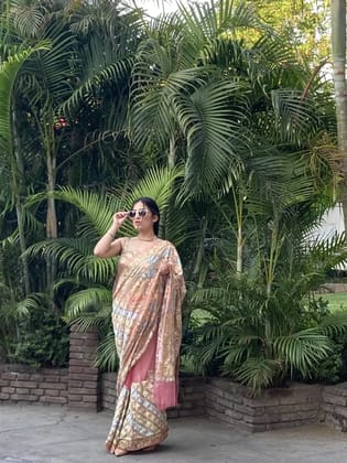 Heavy Embroidered Pink Tulle / Georgette Saree