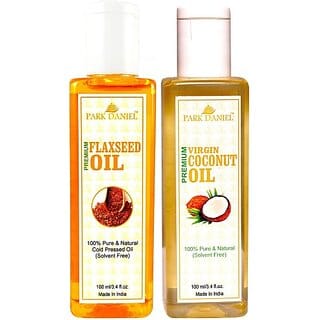 PARK DANIEL Organic Flaxseed oil and Coconut oil - Natural &amp; Undiluted combo of 2 bottles of 100 ml (200ml) (200 ml)