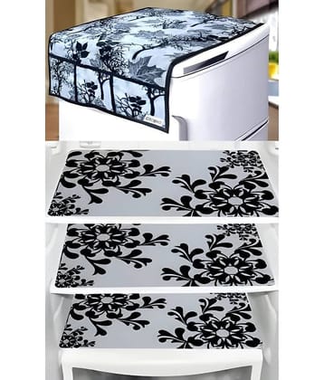 Crosmo Polyester Floral Printed Fridge Mat & Cover ( 64 18 ) Pack of 4 - Multicolor