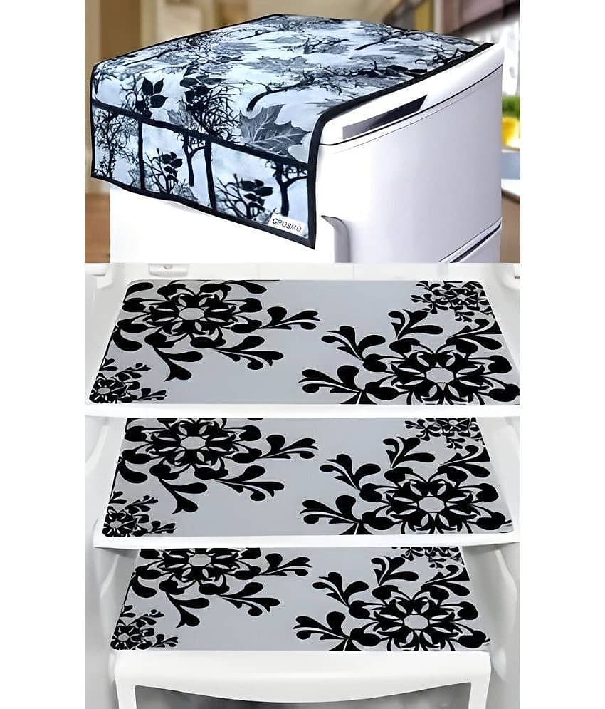 Crosmo Polyester Floral Printed Fridge Mat & Cover ( 64 18 ) Pack of 4 - Multicolor