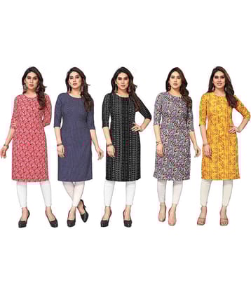 KETAKI FASHION Crepe Printed Straight Women's Kurti - Multicolor5 ( Pack of 5 )