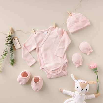 Poshaak Overlap Baby Bodysuit-Peach Dust / 6-9 months with Cap only