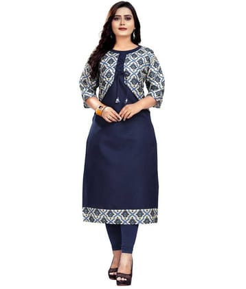 Lerkiza - Blue Cotton Women's Jacket Style Kurti ( Pack of 1 )
