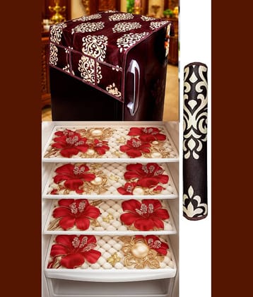 THE LION'S SHARE PVC Floral Fridge Mat & Cover ( 42 30 ) Pack of 6 - Pink