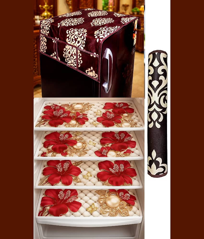 THE LION'S SHARE PVC Floral Fridge Mat & Cover ( 42 30 ) Pack of 6 - Pink