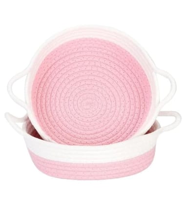 Generic Cotton White Basket 2 Pcs Storage Basket For Clothes (Pink-White)-PID66456 Generic Cotton White Basket 2 Pcs Storage Basket For Clothes (Pink-White)-PID66456