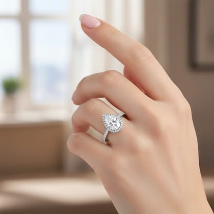 925 Sterling Silver Pear-Shaped Halo Ring with Cubic Zirconia for Women I Hotilal Jewellers