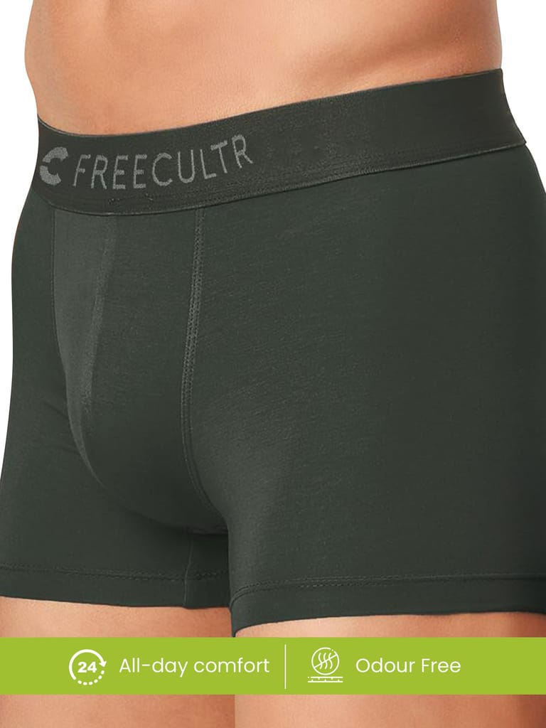 Freecultr Men's Underwear Anti Bacterial Micromodal Airsoft Trunk - Non Itch No Chaffing Sweat Proof - Pack of 2-Space Blue,Avocado Green
