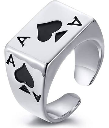 Fashion Frill Silver Ring For Boys Poker Design Stylish Adjustable Ring For Men Boys Girls