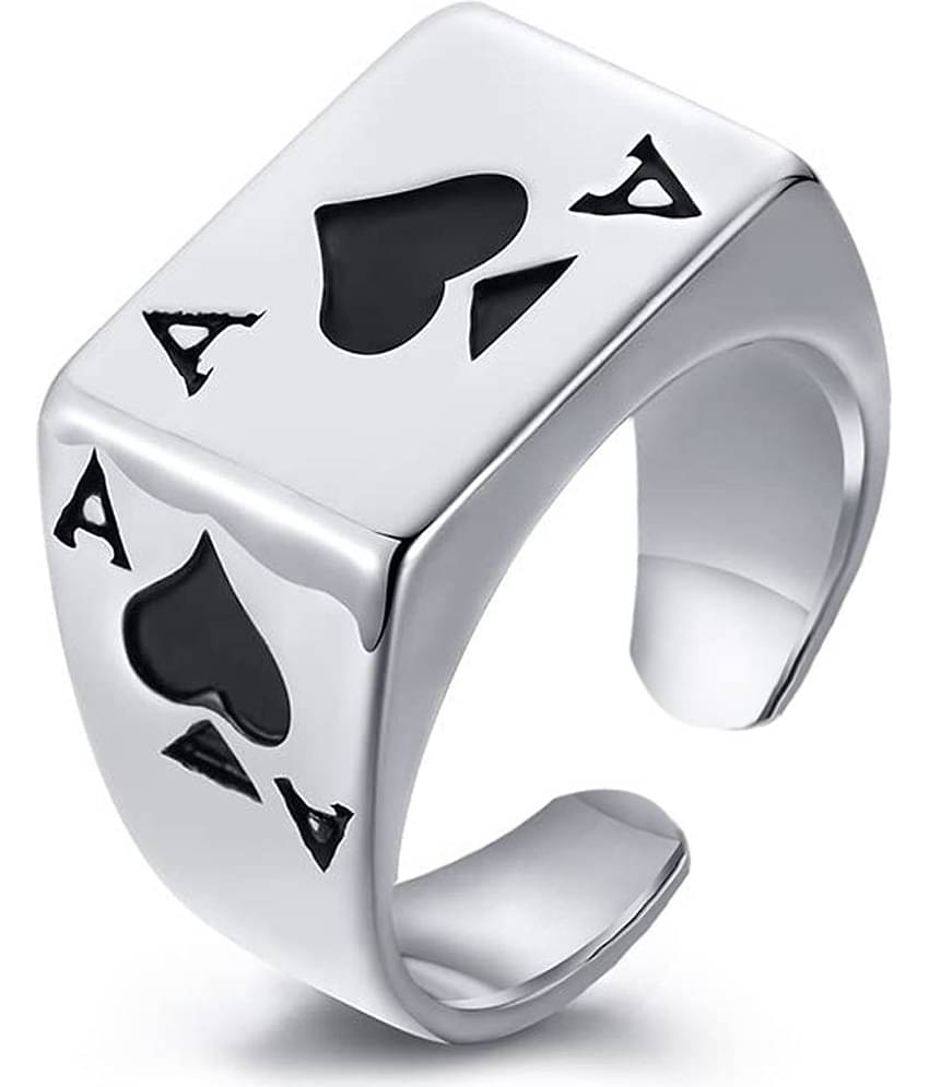 Fashion Frill Silver Ring For Boys Poker Design Stylish Adjustable Ring For Men Boys Girls