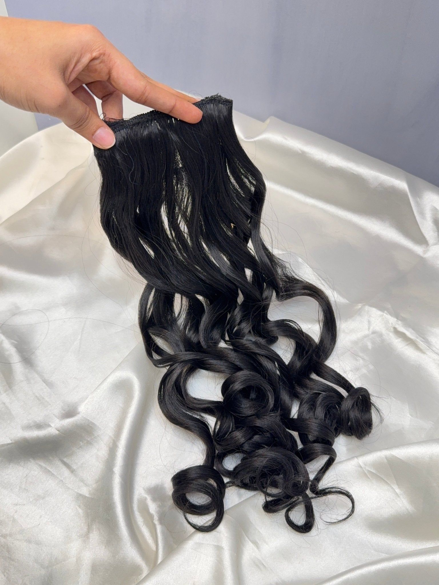 Curly 2 Clips Patch Work Volumising 18 Inches Human Hair Extension in 2 Colors-Natural Black / 18"