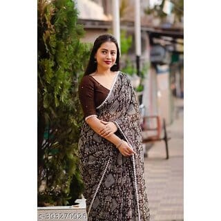 Brown Colour Geomatric Print  Saree With Blouse Piece