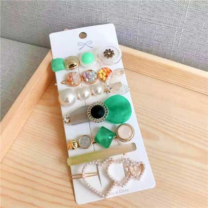 Set Of 7 | Jade Green Hair Clip Set