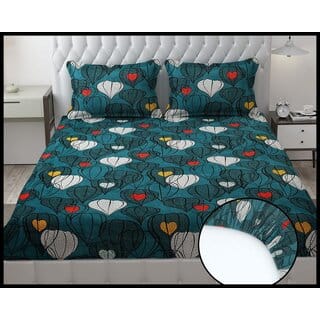 Double Bed Printed Cotton Elastic Fitted Bedsheet with 2 Pillow Covers (Fits up to 6 inch mattress)