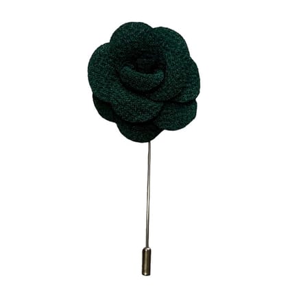 VOICI France Men's Camellia Flower Lapel Pin Handmade Boutonniere Stick Brooch for Suit tuxedo Black color Free size - Bottel Green