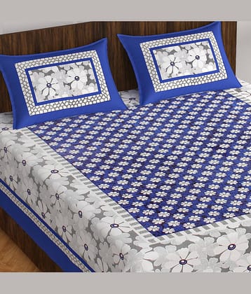Cosito Cotton 1 Double Bedsheet with 2 Pillow Covers ( Blue )