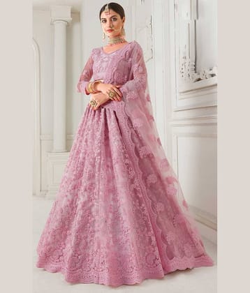 KV Fashion Peach Net Unstitched Semi Stitched Lehenga