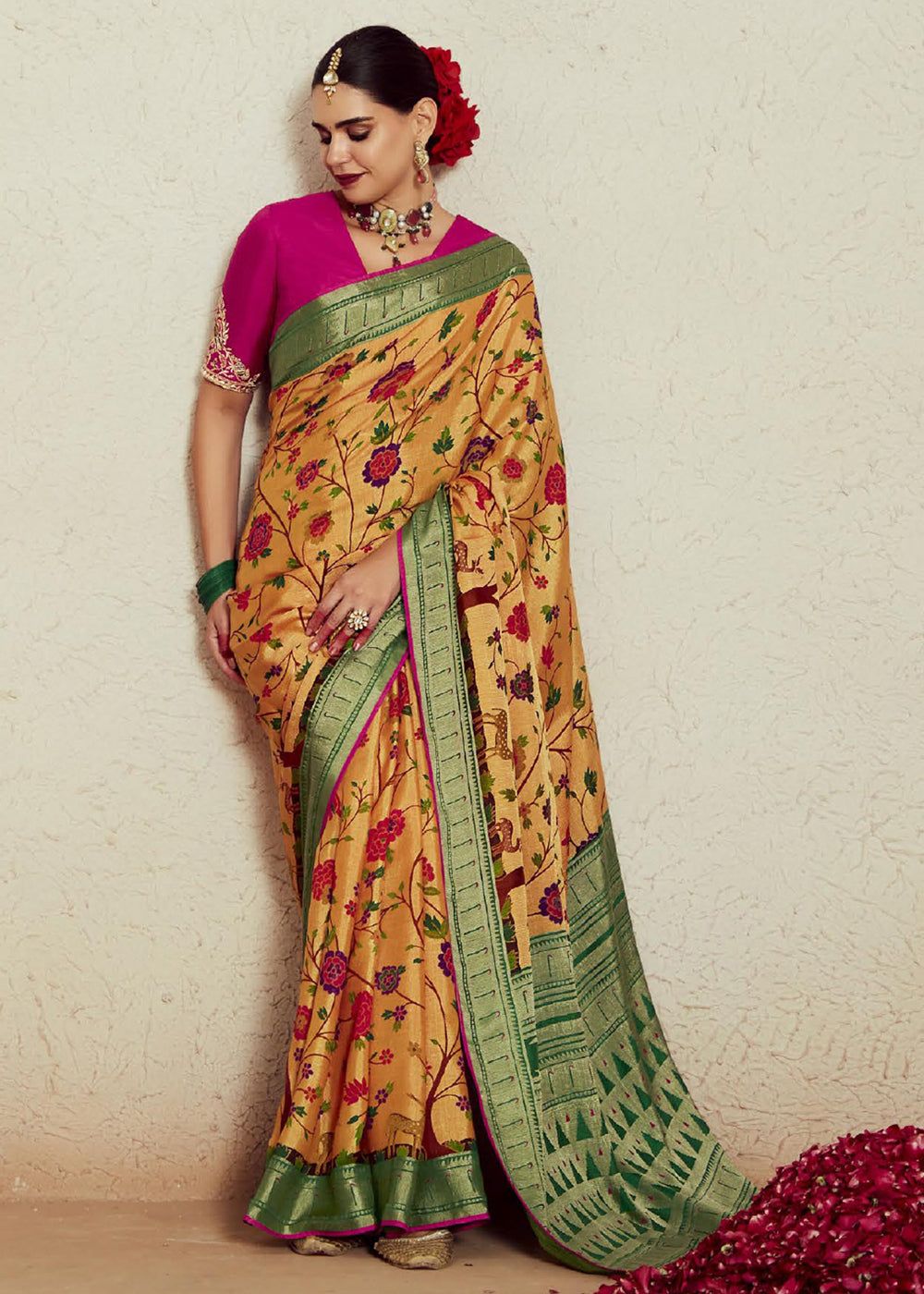 Golden Yellow Woven Soft Silk Saree With Embroidered Blouse