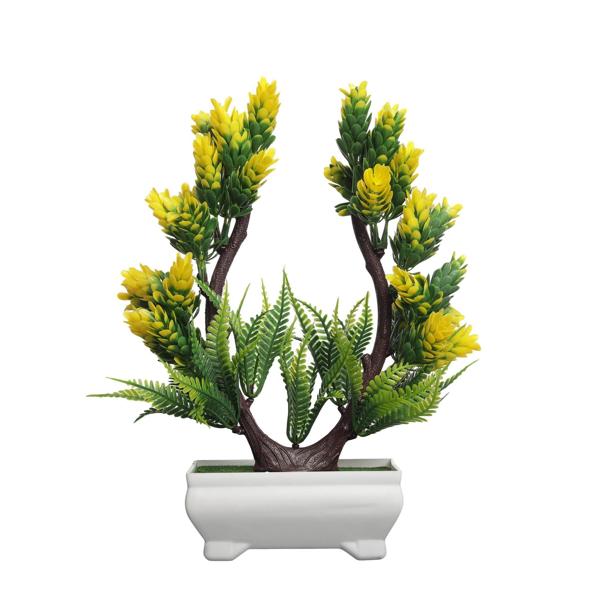 FOLIYAJ Artificial Plant Bonsai Tree with Pot for Home Decor Living Room (23 cm x 10 cm x 23 cm, FYJ-WPT-B-USHPTALYELLEV)