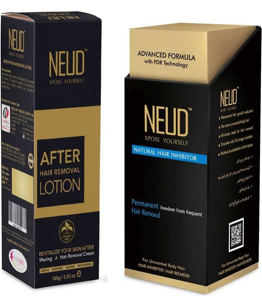 NEUD Combo Natural Hair Inhibitor (80g) and After-Hair-Removal Lotion (100g) for Men and Women