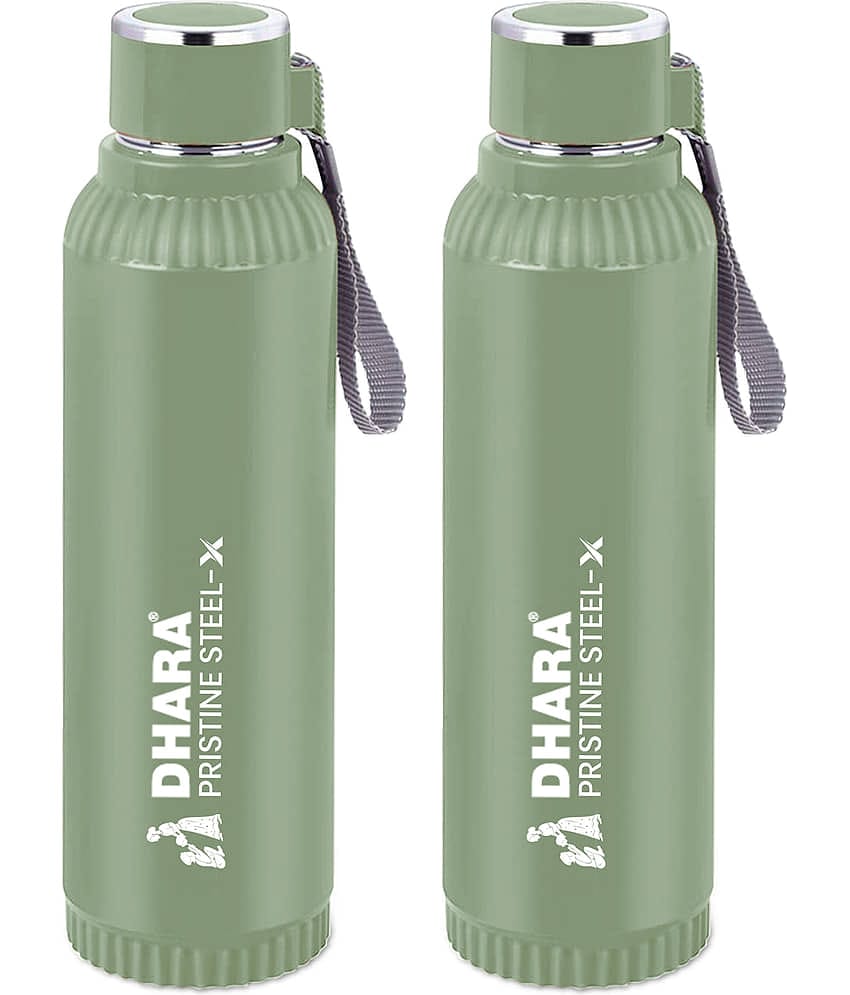 Dhara Stainless Steel Quench Inner steel Dark green Bottle Set Of 2 Dark Green Stainless Steel Water Bottle 700 mL ( Set of 2 )