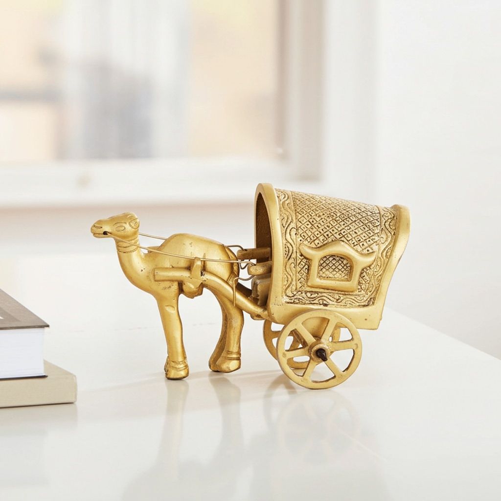 Brass Showpiece Camel Cart Roof Statue, Height : 3 Inch (BSMAS087)