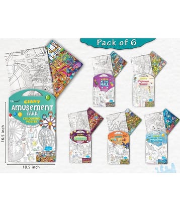 GIANT AT THE MALL COLOURING , GIANT PRINCESS CASTLE COLOURING , GIANT CIRCUS COLOURING , GIANT DINOSAUR COLOURING , GIANT AMUSEMENT PARK COLOURING  and GIANT UNDER THE OCEAN COLOURING  | Set of 6 s I Happy Coloring Combo
