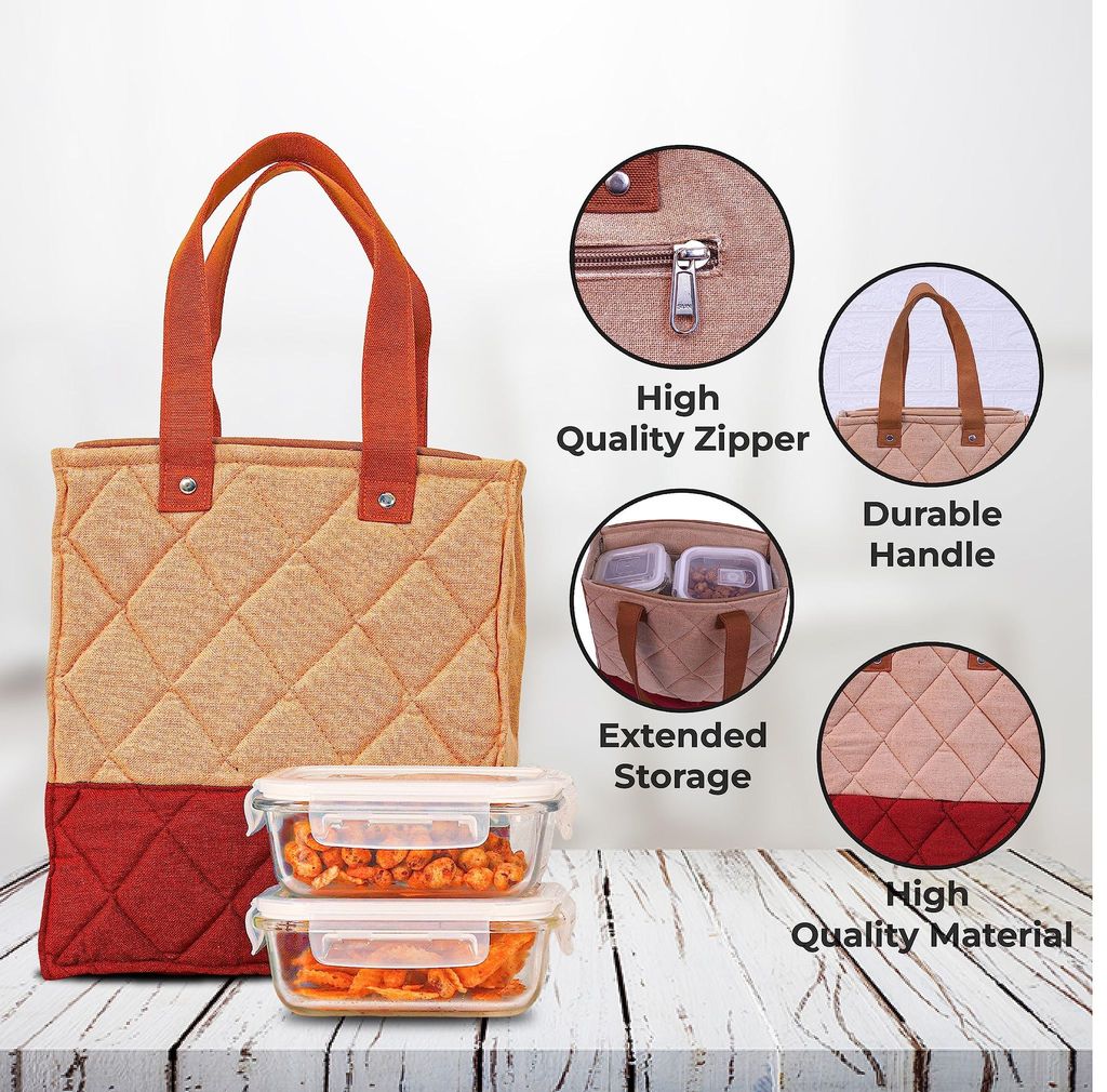 Femora Borosilicate Glass Microwave Safe Container Multipurpose Lunch Box for Office, Maroon, Rectangle-400 ml (2 Container), Rectangle-620 ml (1 Container).