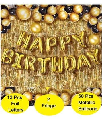 Narayans Decor Solid HAPPY BIRTHDAY GOLDEN SET OF 63 50 BLACK AND GOLDEN BALLOONS  HAPPY BIRTHDAY GOLDEN FOIL BALLOON Letter Balloon  (Gold, Black, Pack of 63)