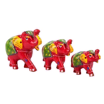 DreamKraft Paper Mache Elephant Showpiece, Standard, Red, 3 Piece