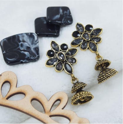 Antique Gold Plated Blackish Stones Small Jhumki Earring- AER 350