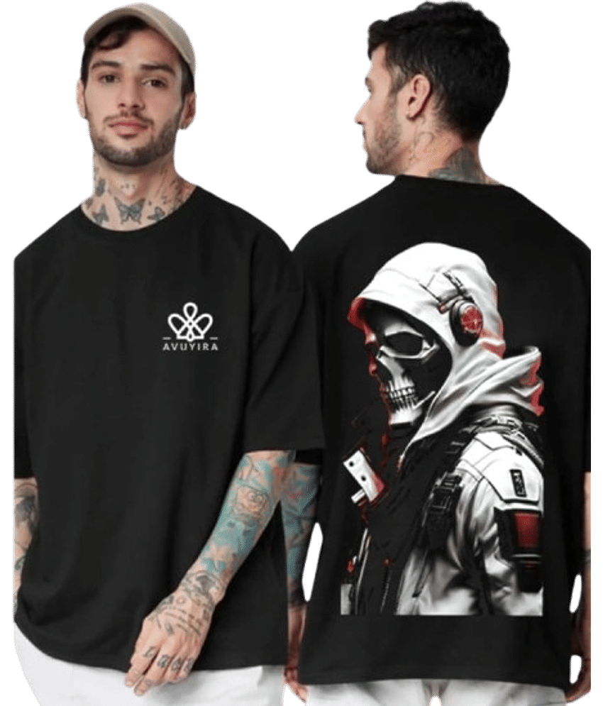 Glito Men Cotton Oversized Fit Printed T-Shirt ( Black )