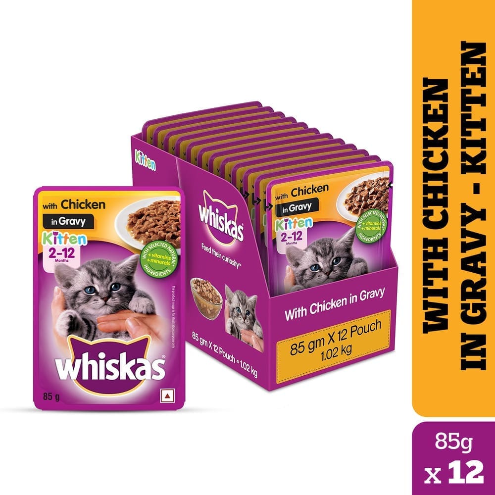Whiskas Chicken in Gravy Kitten (2-12 Months) Wet Cat Food (80gx14)