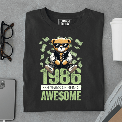 Teddy 1986, 39 Years of Being Awesome Premium Birthday T-Shirt-Black / S