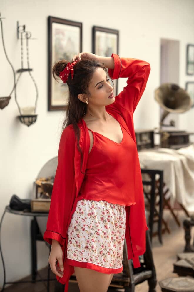 Women's Floral Print Satin Pajama Set-S