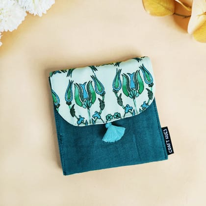 5 COMPARTMENT MINI WALLET- SEA GREEN PERSIAN FLORAL