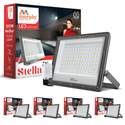 Murphy Stellar 200W LED Flood Light with Auto Day-Night Sensor | Ultra-Bright 6500K Cool White | IP66 Waterproof & Surge Protected | High Lumen Outdoor Security Light for Factory-Cool White / Pac