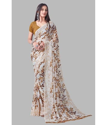 Sanjana Silks Georgette Printed Saree With Unstitched Blouse Piece ( Brown )