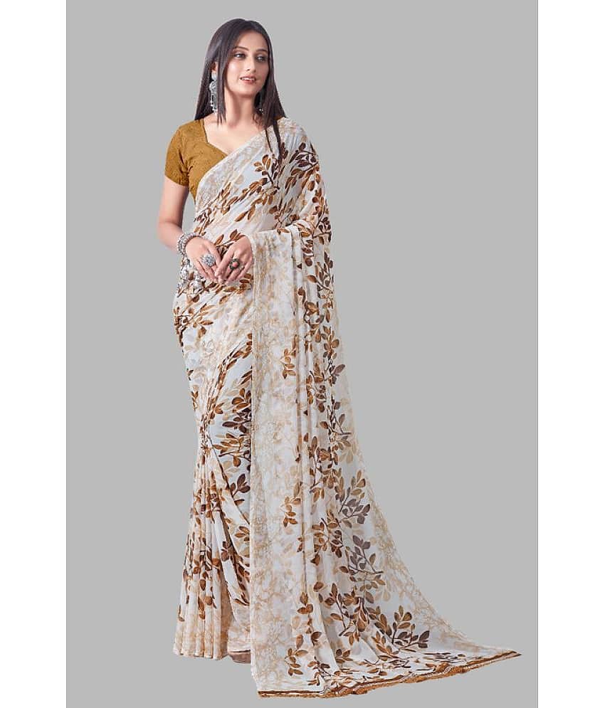 Sanjana Silks Georgette Printed Saree With Unstitched Blouse Piece ( Brown )